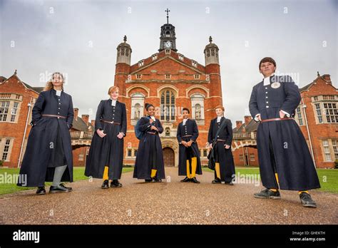 Pupils at Christ's Hospital School, near Horsham, West Sussex, wearing their school 'blues', or ...