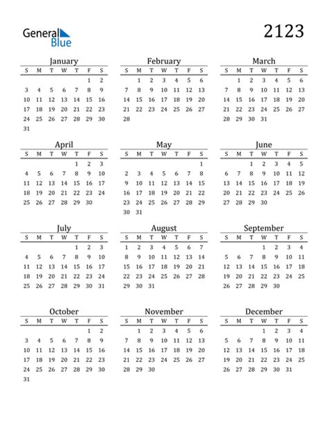 2123 Calendar (PDF, Word, Excel)