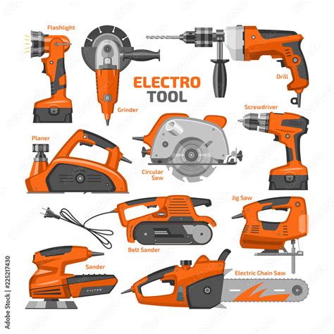 Power tools vector electric construction equipment power-planer grinder ...