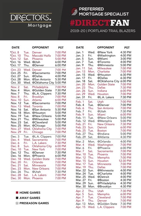 Portland Trail Blazers Printable Schedule 2021 19 - Printable Schedule