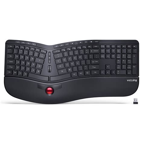 VictSing PC325 Wireless Ergonomic Keyboard with Trackball & Scroll Wheel, 2.4G Quiet Split ...