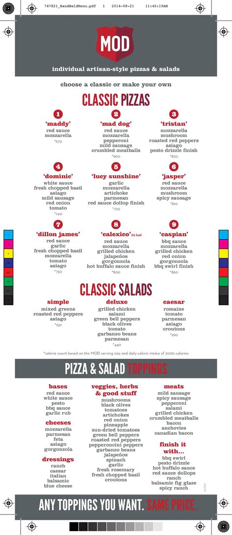 MOD Pizza Menu, Menu for MOD Pizza, Lake Oswego, Lake Oswego - Urbanspoon/Zomato