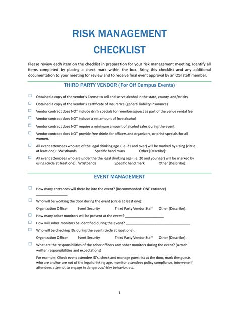 Risk Management Checklist - 10+ Examples, Format, Pdf