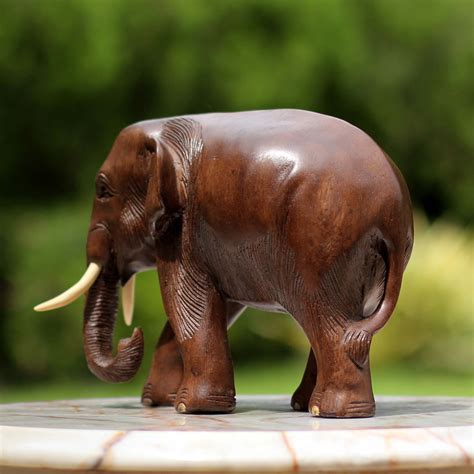 UNICEF Market | Hand Made Wood Elephant Sculpture from Thailand - Relaxed Elephant