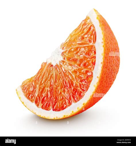 Ripe wedge of blood red orange citrus fruit isolated on white ...