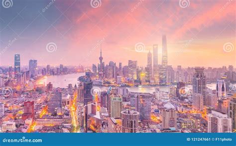 View of Downtown Shanghai Skyline at Twilight Stock Image - Image of ...