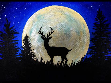 Cool beautiful deer moon painting | Moon painting, Painting, Art projects