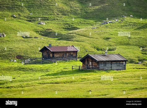 Alpine huts on the plateau of the horse-rider Alm in the Berchtesgaden National Park on the ...