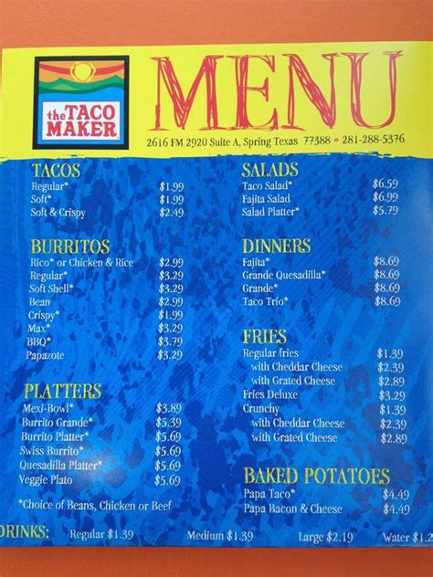 The Taco Maker Menu, Menu for The Taco Maker, Spring, Houston - Zomato ...