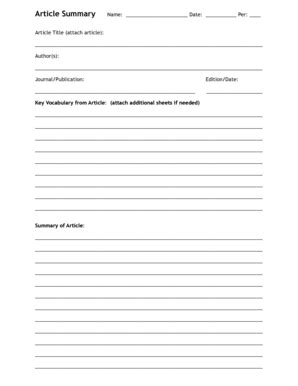 Article Summary Template - Fill Online, Printable, Fillable, Blank | pdfFiller