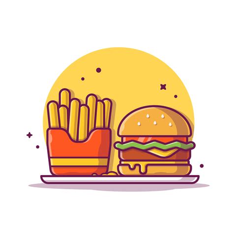 Burger With French Fries Cartoon Vector Icon Illustration. Food Object ...