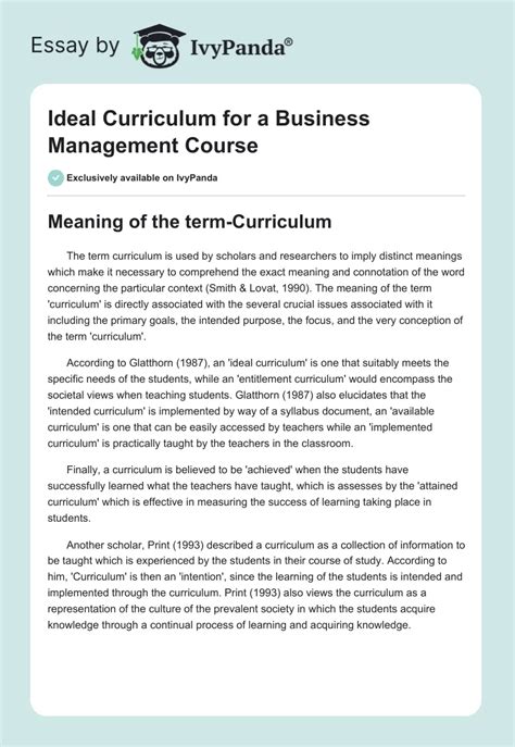 Ideal Curriculum for a Business Management Course - 2212 Words | Essay Example