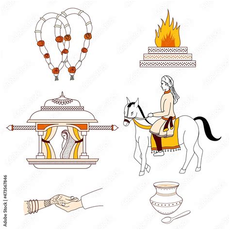 Indian Hindu Wedding Clipart Icon Vector like Ghudchadi Vidai Doli Jaimaal Mandap and Hands etc ...