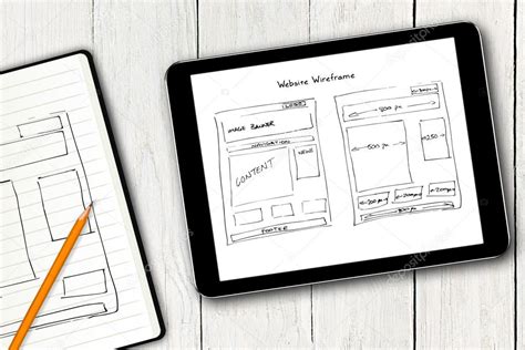 Website wireframe sketch on digital tablet screen Stock Photo by ©ronstik 36153115