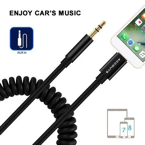 ACCGUYS 3.5mm jack Audio Cable Flexible Elastic Stretch Car AUX Cord For iPhone XS X 8 7 Plus ...