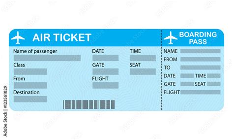 Plane ticket isolated on white background. Airline boarding pass. Detailed blank of airplane ...