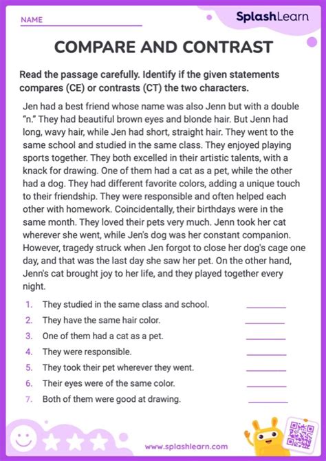 Compare and Contrast Worksheets for Kids Online