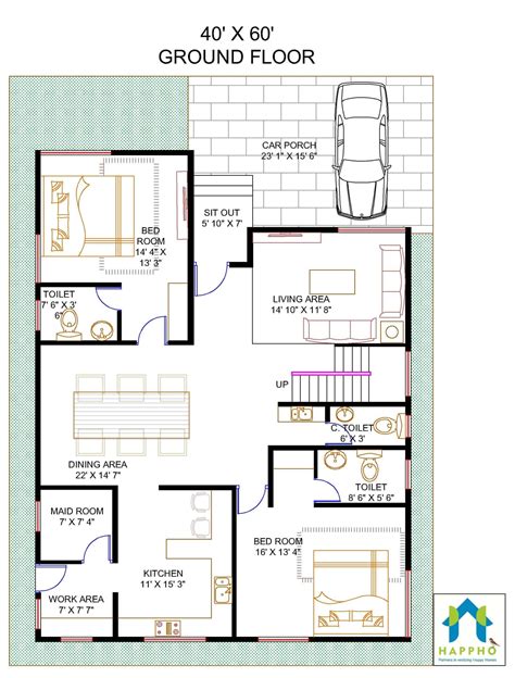 40X60 Duplex House Plan East facing ||4BHK plan-057 - Happho