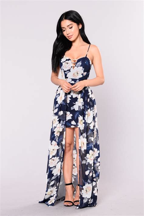 Floral Waterfall Dress - Navy Spring Floral Dress, Floral Maxi Dress ...