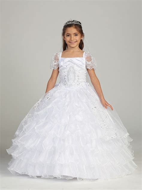 Communion Dress With Virgin Mary | First Holy Communion White Gown | Dresses, Girls dresses ...