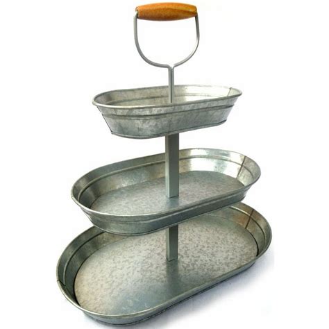 3 Tier Tray Stand. 1 x 3 Tier Galvanized Round Metal Stand Outdoor ...