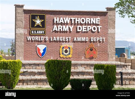 Sign at the entrance of the Hawthorne Army Depot in Nevada Stock Photo ...