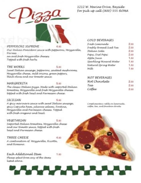 Italian Flag Pizza Menu Template | Pizza Menus