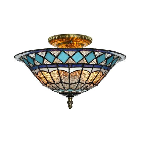 Buy LITFAD Tiffany Stained Glass Style Ceiling Lamp Blue Diamond ...