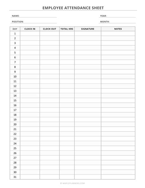 Employee Attendance Sheet