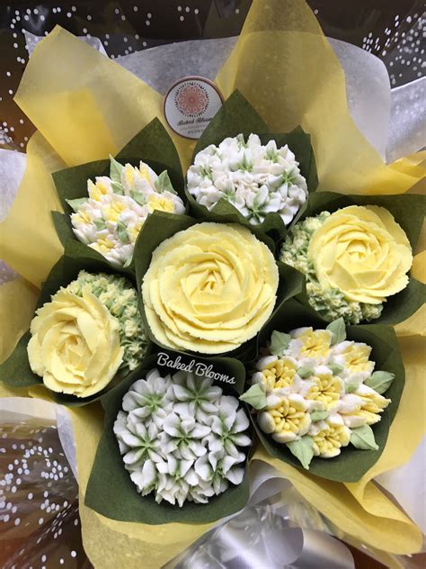 Posy of yellow and white flowers www.bakedblooms.com Cupcake Flower Bouquets, Edible Bouquets ...