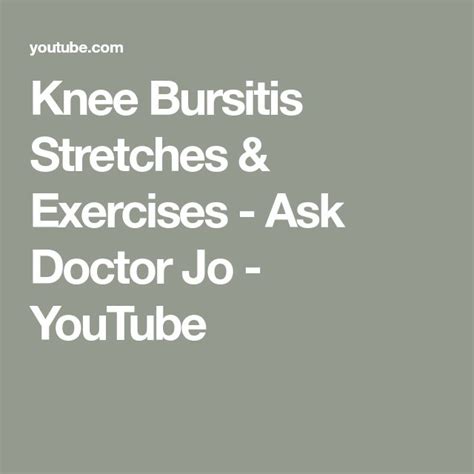 Knee Bursitis Stretches & Exercises - Ask Doctor Jo - YouTube in 2023 | Bursitis knee, Bursitis ...