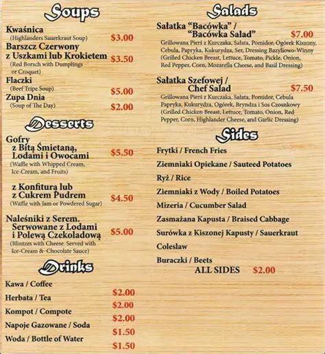 Menu at Bacowka Polish Good Food, Schaumburg