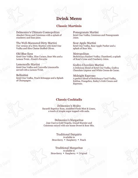 Menu at Delmonico's Italian Steakhouse, Albany