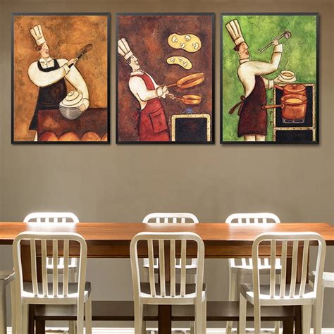 Restaurant Waiter Canvas Painting Coffee House Wall Art European Retro ...