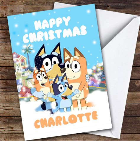 Bluey & Family Personalized Kids Children's Christmas Card - Red Heart Print