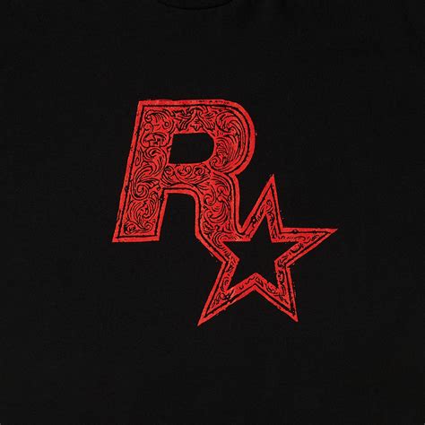 Red on Black Linocut Rockstar Games Logo Tee | Rockstar Store