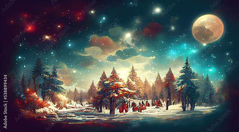 Picture of a magical winter wonderland with a full moon as christmas ...