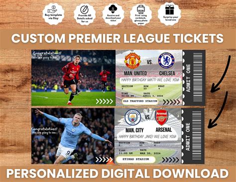 Manchester United Ticket Premier League Personalized Ticket, Football ...