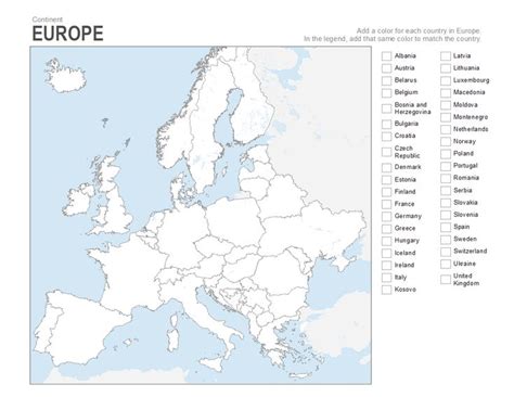 Europe Coloring Printable Blank Map