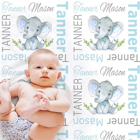 Elephant Baby Boy Name Blanket Personalized Newborn Elephant - Etsy