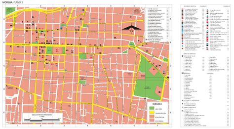 Morelia (Downtown) Map, Michoacan de Ocampo, Mexico