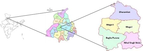 Block boundaries of the Moga District in the State of Punjab. Source ...