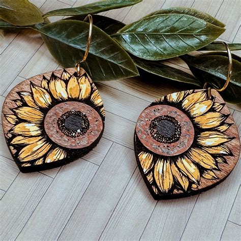 Vibrant Sunflower Teardrop Dangle Earrings – Glowforge Shop