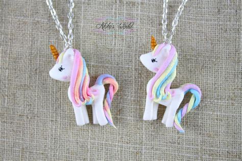 Kawaii Glittered Pastel Rainbow Unicorn Necklace Pendant | Etsy