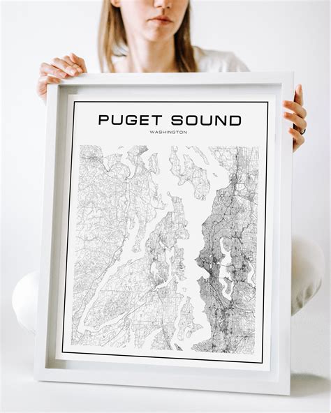 Puget Sound map poster print wall art Washington map gift | Etsy