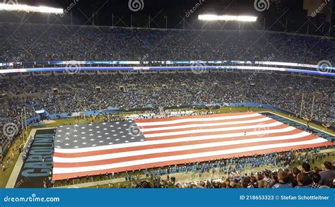 The Flag of the United States in a Stadium before the Game Began ...