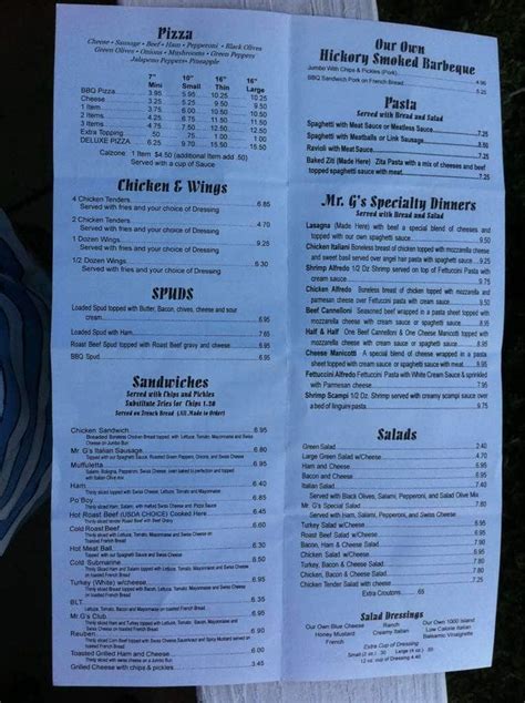 Mr Gs Restaurant Menu, Menu for Mr Gs Restaurant, Northport, Tuscaloosa ...