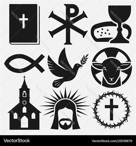 Christian symbols icons set Royalty Free Vector Image