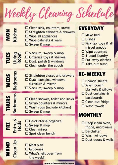 Free Printable Weekly House Cleaning Schedule