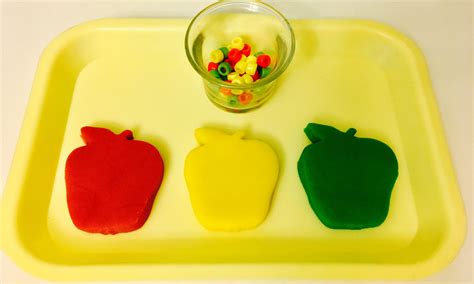 Apple color sorting with beads and play dough! | Fall preschool activities, Apple preschool ...